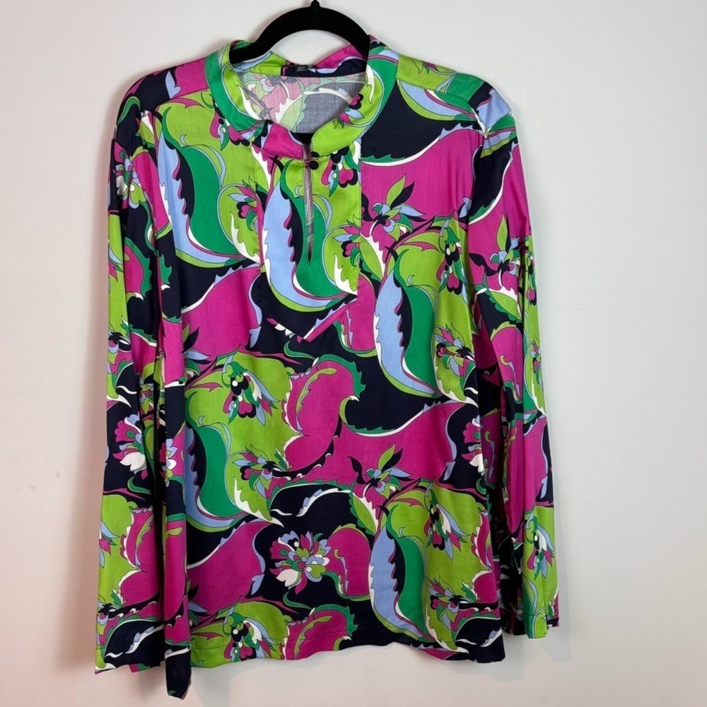 NWOT Talbots Womens Multicolor Floral Abstract Key-Hole Neck Blouse 20W Classic